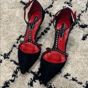 Black with Studs Strap Pointed Heels